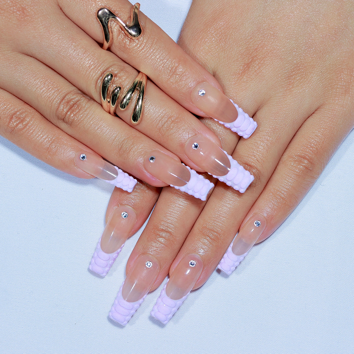 Lilac Edge medium coffin press-on nails, lilac French tips – Briluxe (view 2)
