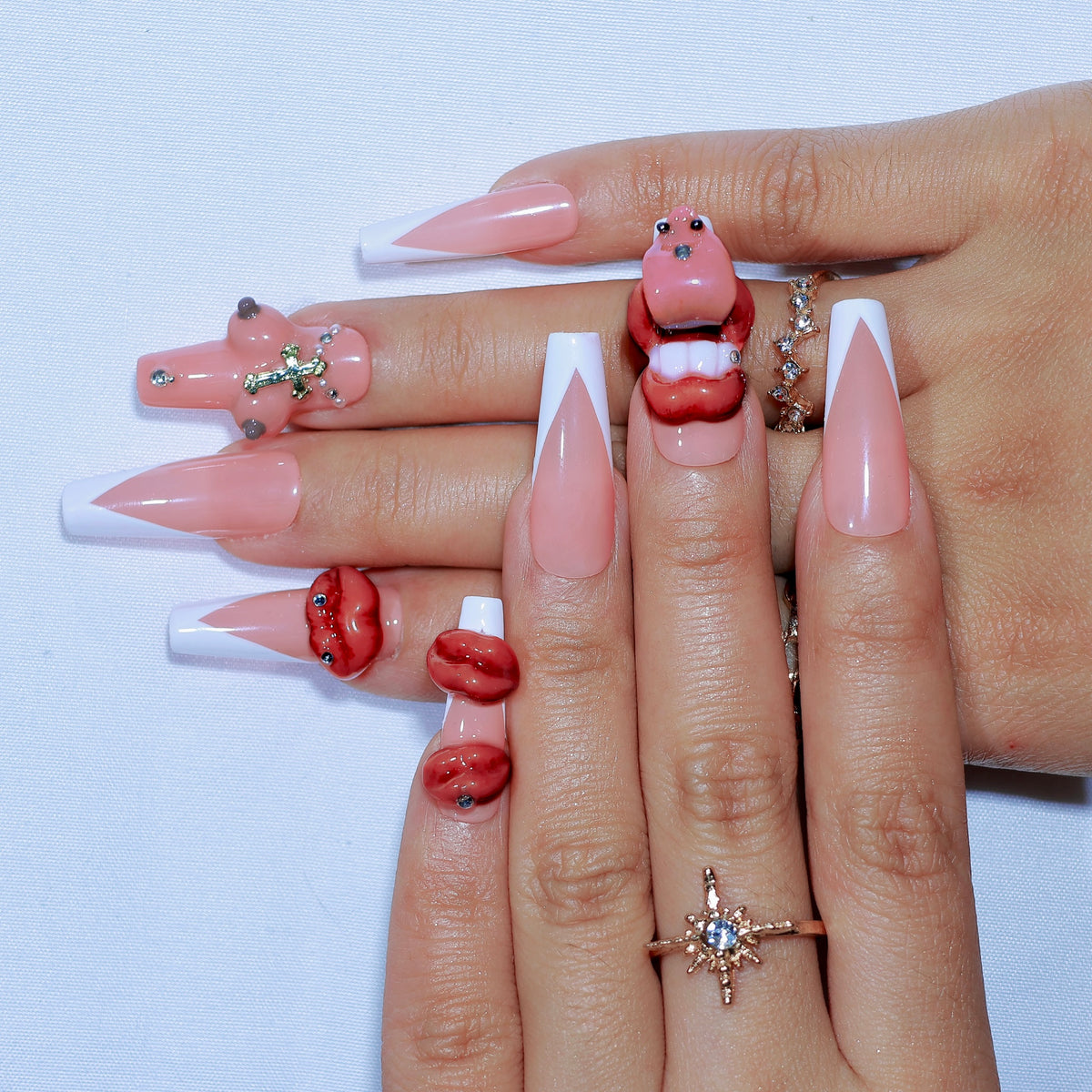 Kiss Me Harder long coffin press-on nails, 3D lips – Briluxe (view 3)