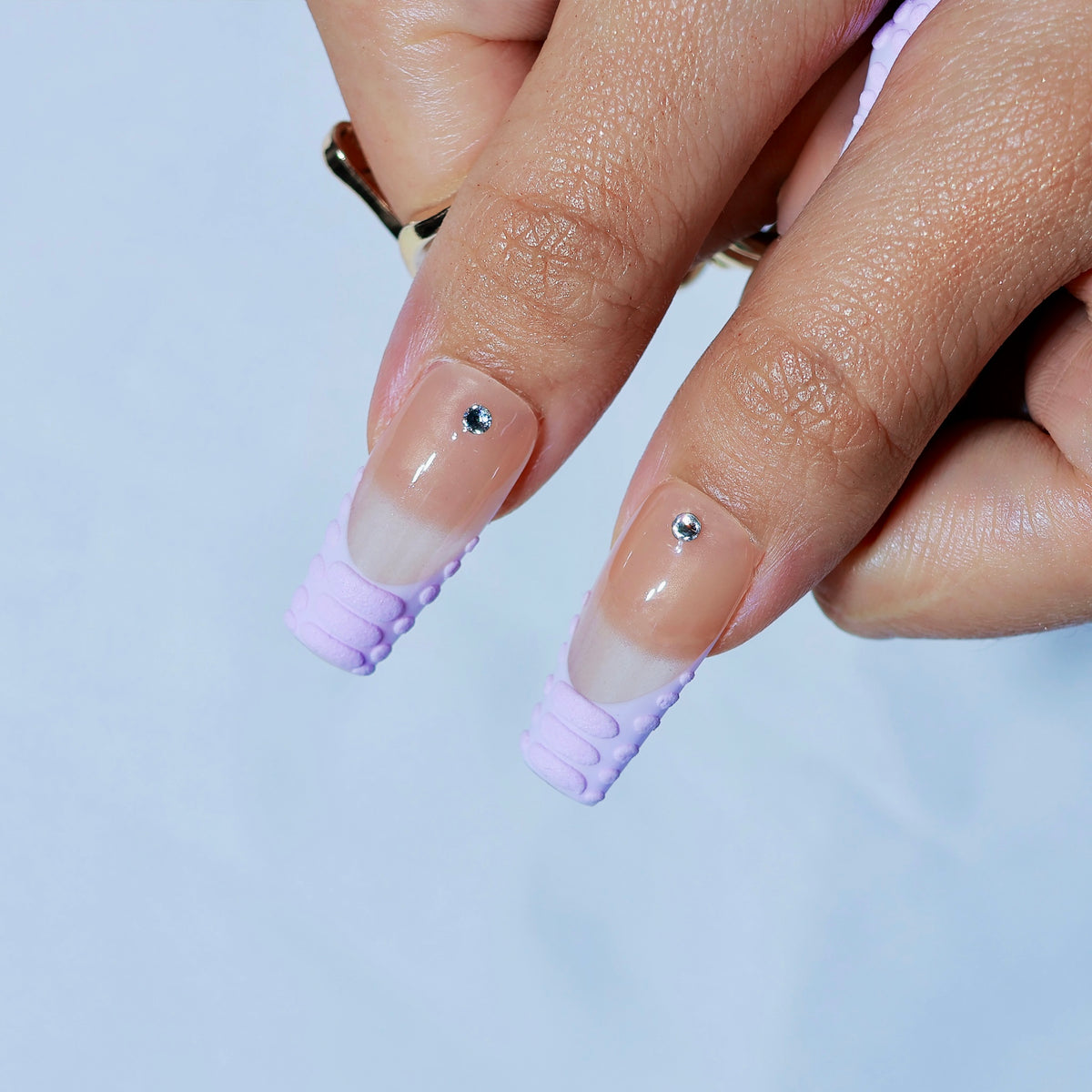 Lilac Edge medium coffin press-on nails, lilac French tips – Briluxe (view 5)