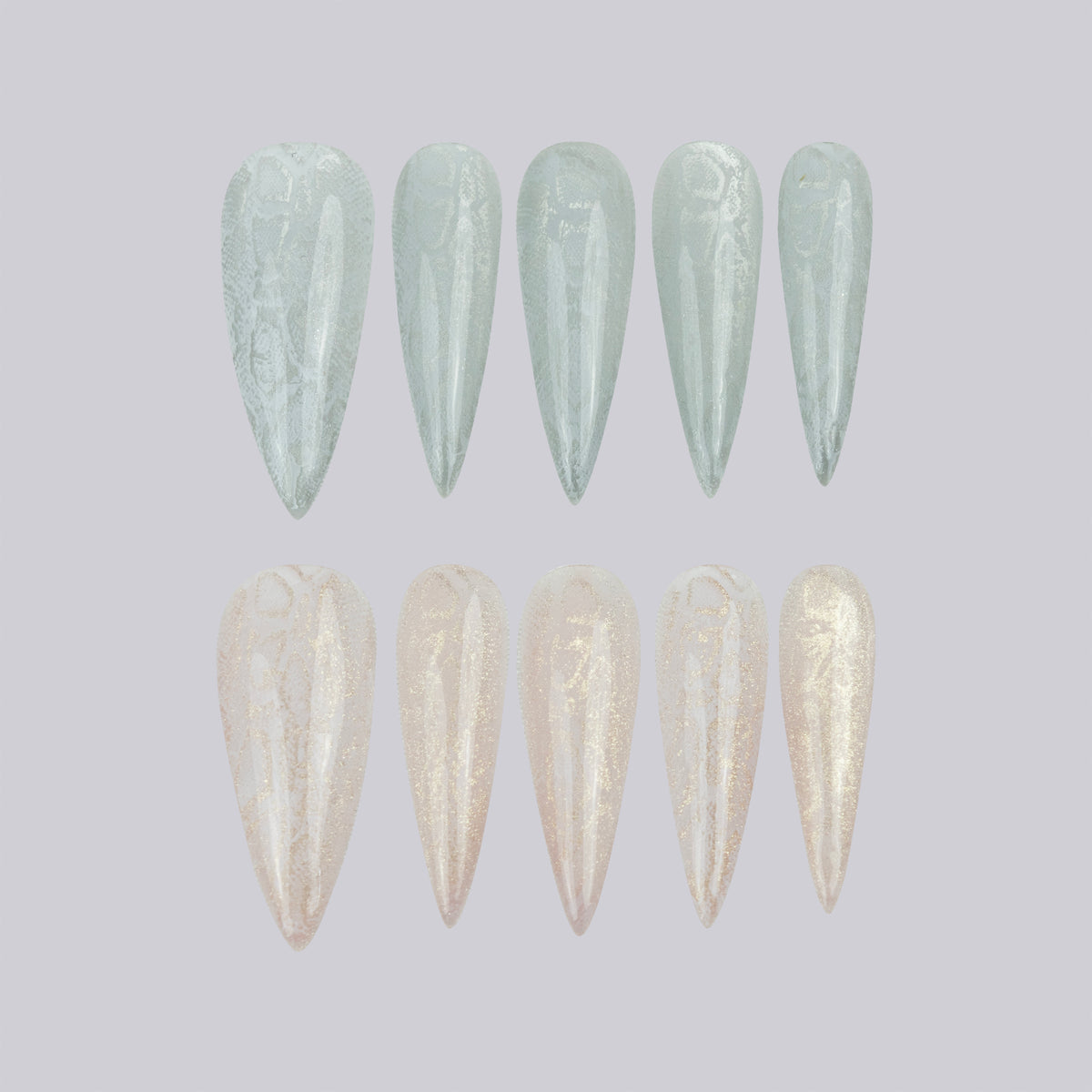 Twin Aura long stiletto press-on nails, gold and silver dual-tone – Briluxe