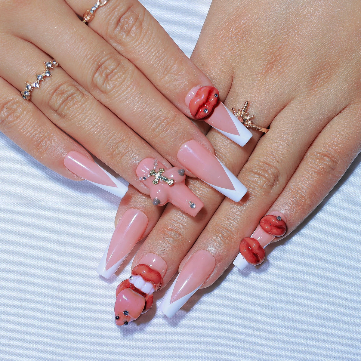 Kiss Me Harder press-on nails on hand – Briluxe